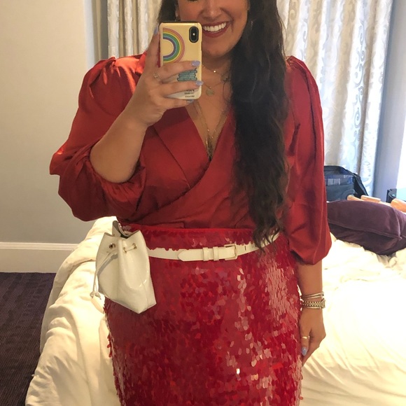 Silky Red Collared ELOQUII Bodysuit - Picture 9 of 9